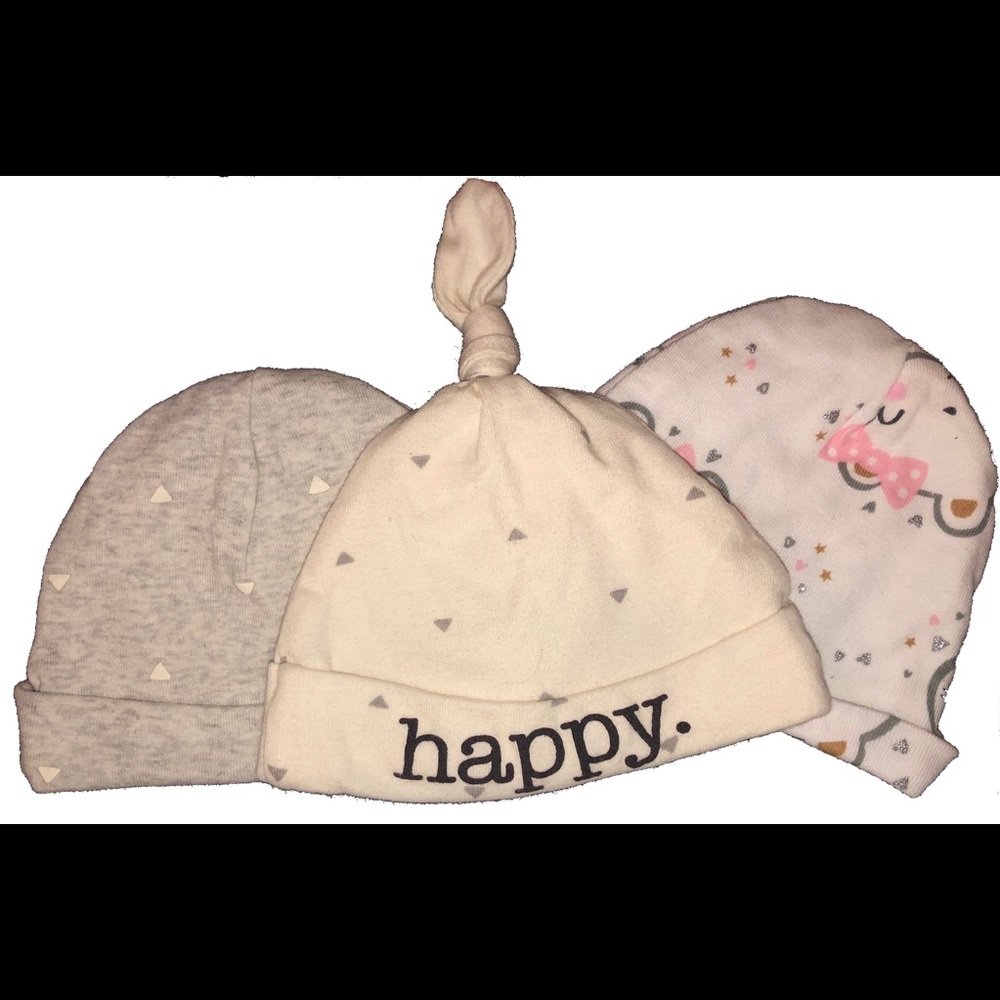 Lot of 3 Baby Beanie Caps Size Newborn